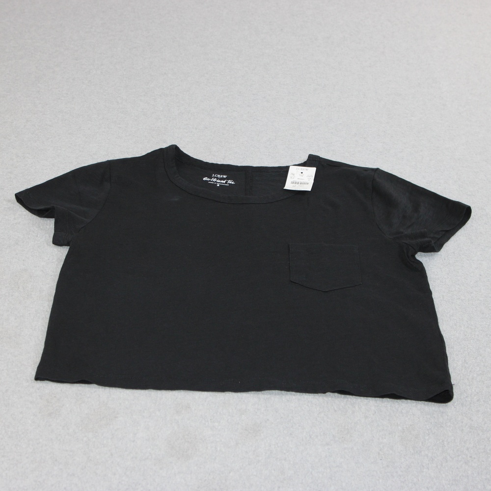 J Crew T-Shirt Women Small Black Girlfriend Tee Crop Pocket Cotton Basic Comfort